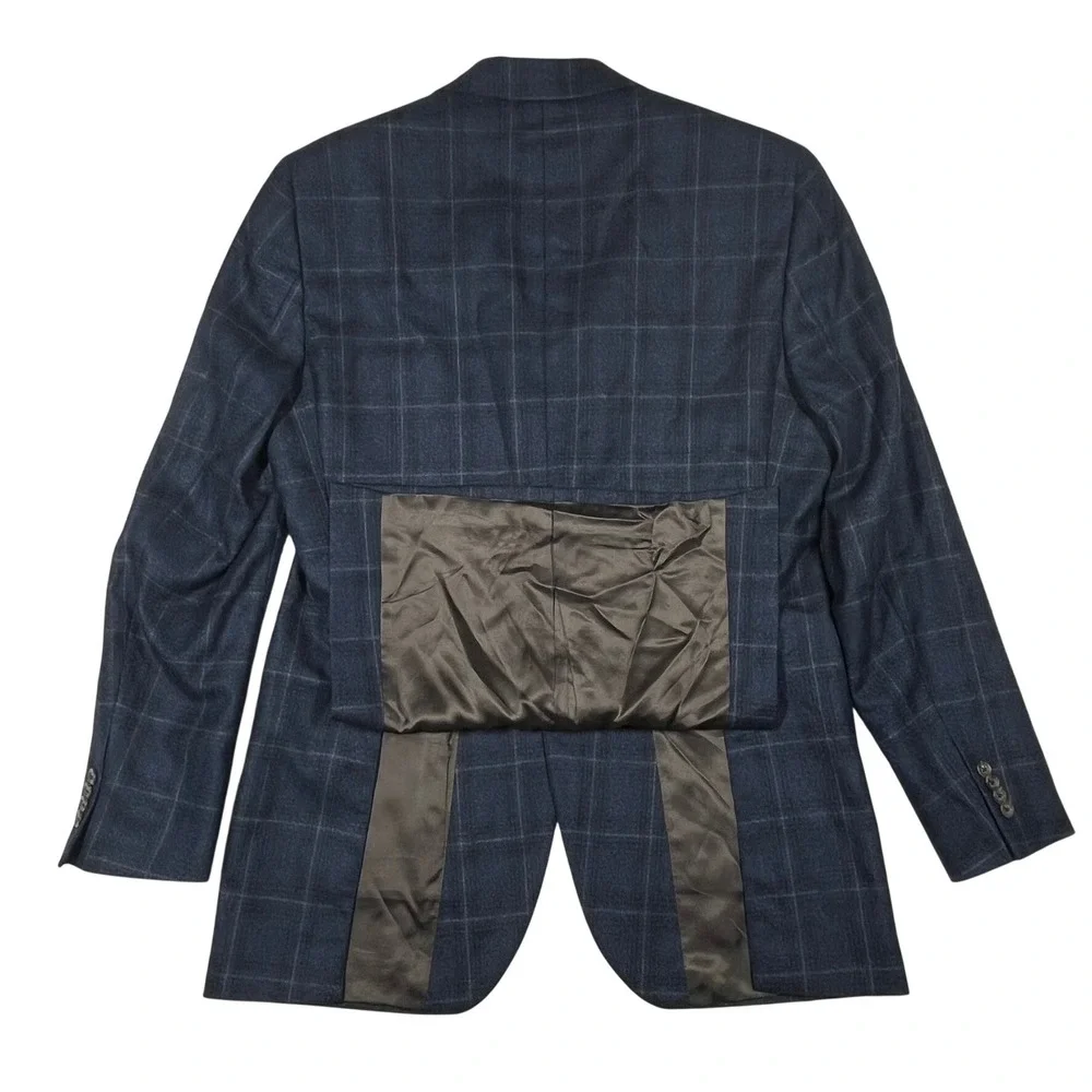 Cremieux Loro Piana Wool Blazer Sport Coat Mens 40L Blue Windowpane *Flaw